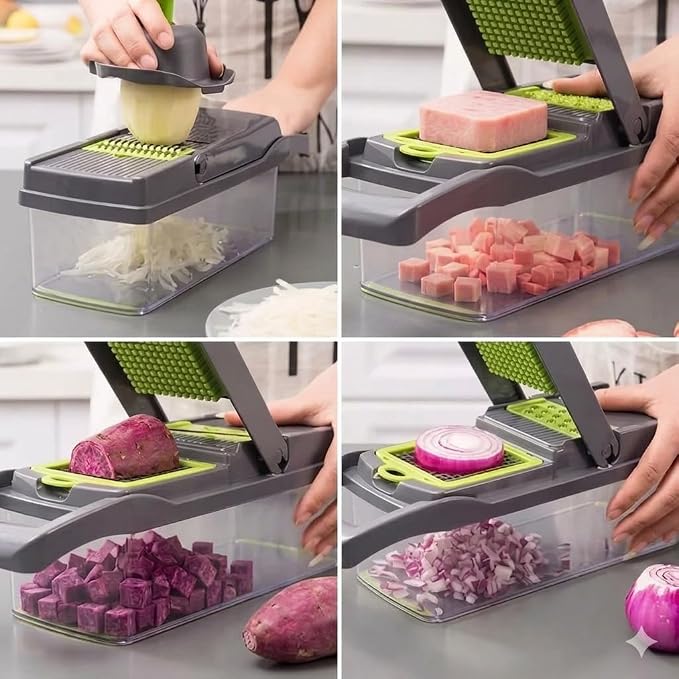 KitchenHelper 15 in 1 Mandoline - Food Chopper, Cutter, Dicer, Grater, Peeler, Slicer, Egg Separator, and Rinse Basket