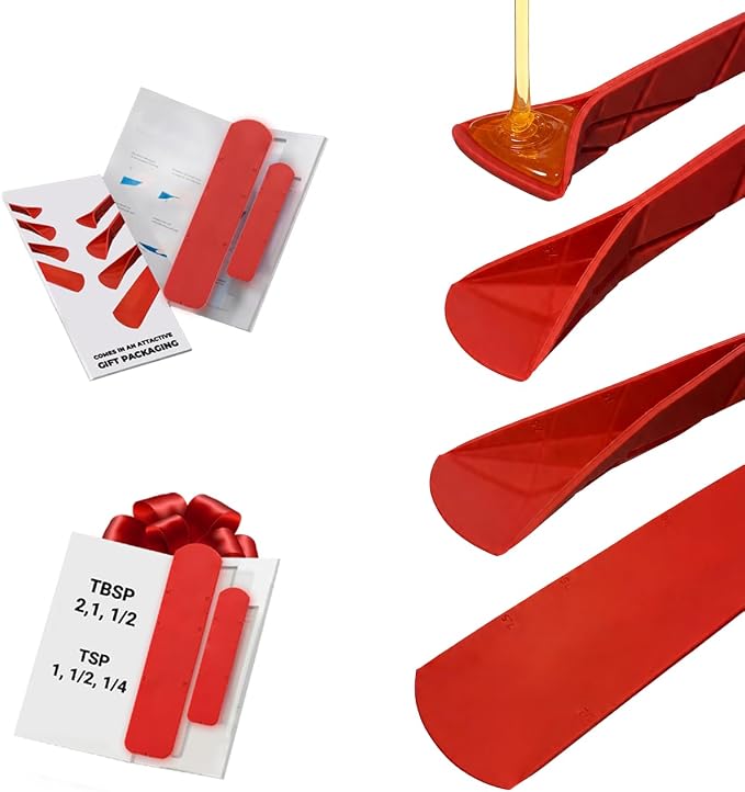 Magnetic Folding Measuring Spoon | 3-in-1 Space-Saving Adjustable Design | Flat to 3D Geometry Spoon Fits All Jar Sizes | Embossed US & Metric Measurements (Red)