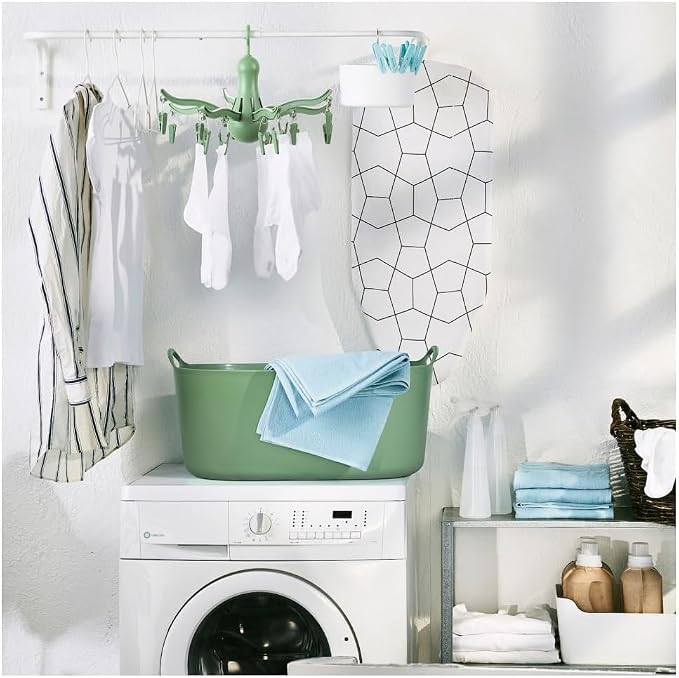 PRESSA Hanging Dryer 16 Clothes Clips Octopus Laundry Dryer Foldable Hanging Drying Rack 8 Claw Peg Hanger Space Saving Indoor Outdoor Clothes Airer (Green)