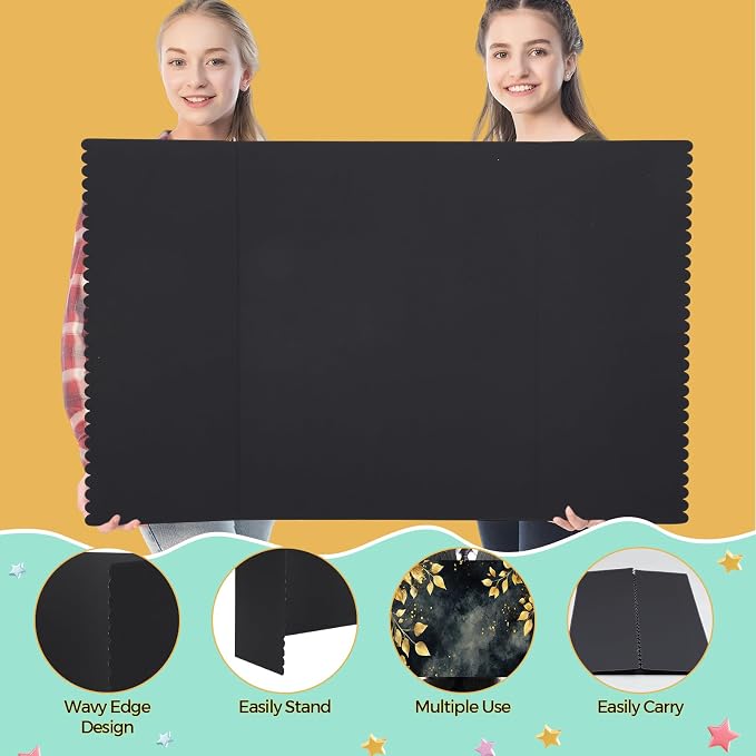 Mooliwe 4 Pack 48" X 36" Black White Trifold Poster Board, Large Tri Fold Boards Foldable Corrugated Presentation Display Scalloped Border for Science Fair, School Projects, Back to School Supplies