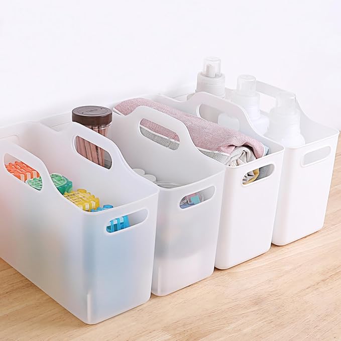 2 Pack Fridge Organizer Bins with Handle, PP Plastic Refrigerator Organizers and Storage for Kitchen, Laundry, Cabinets and Fridge, Translucent Pantry Organizers and Storage, 11” x 4.5” x 6.3”