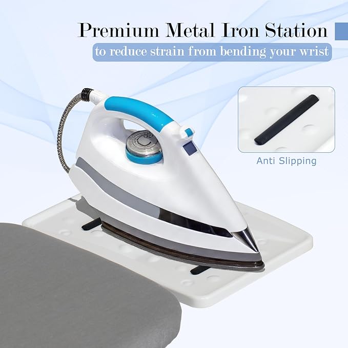 Ironing Board 48×13 Inch, 7-Level Height Adjustable, T-Steel Frame, Foldable, Heat Resistant Removable Cover, Grey