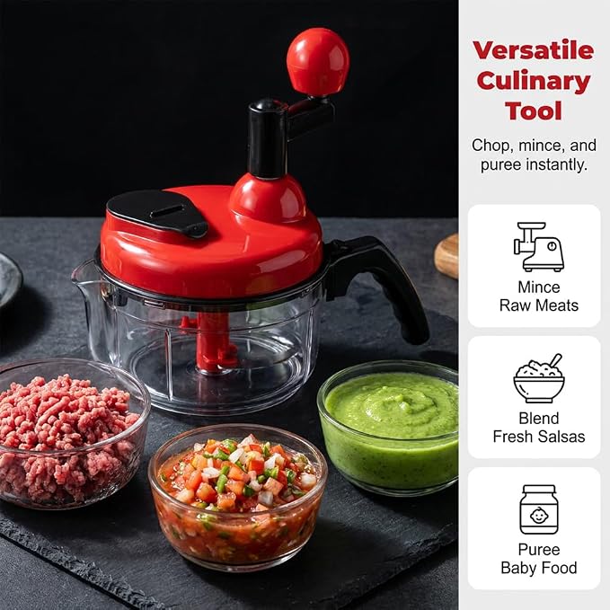 Hand Food Chopper, Manual Vegetable Chopper with Stainless Steel Blades, Rotation Onion Chopper for Garlic, Salad, Salsa, Nuts, Meat, Easy to Clean Food Dicer & Mincer (Blue)