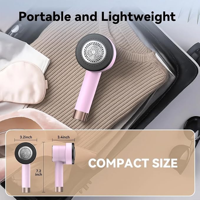 Rechargeable Fabric Shaver for Clothes: 6-Leaf Blades & 3 Speeds to Remove Pilling, Fuzz & Lint Balls - with LED Display, Portable Electric Lint Remover for Sweater, Couch, Blanket, Furniture