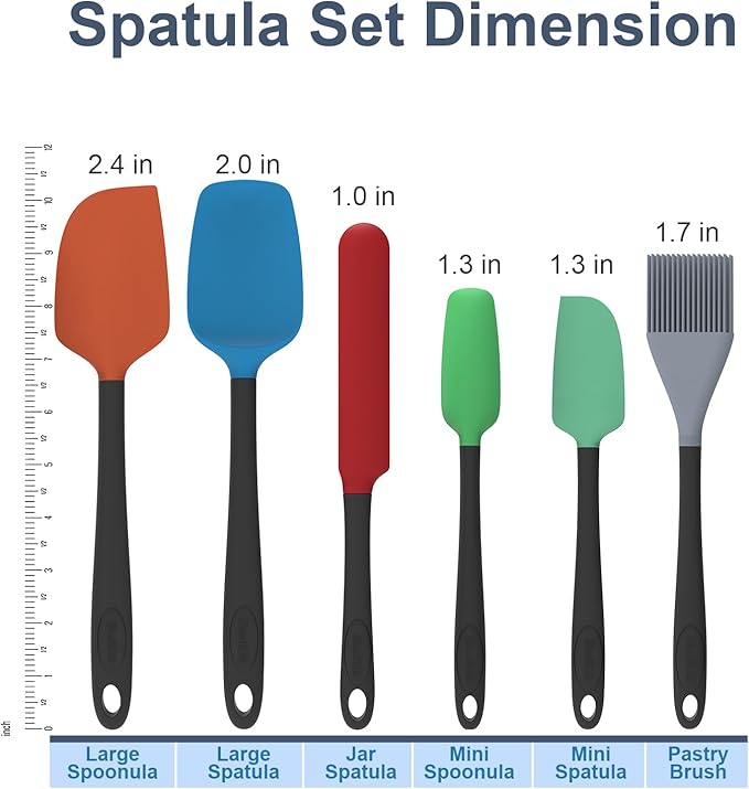 Silicone Spatula Set, 6 Pieces Food Grade Kitchen Utensils with Silicone Brush Heat Resistant Dishwasher Safe BPA-free Rubber Spatula for Scraping, Baking, Cooking, Mixing (Multicolored)