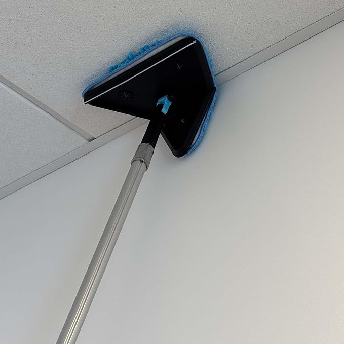 25 Foot Painted Wall Cleaner Mop with 18 Ft Heavy Duty Extension Pole, 3-in-1 High Ceiling Cleaning Tool with 4 Microfiber Chenille Pad, Cobweb Duster, Fan, Baseboard, Window Squeegee Kit (18ft)