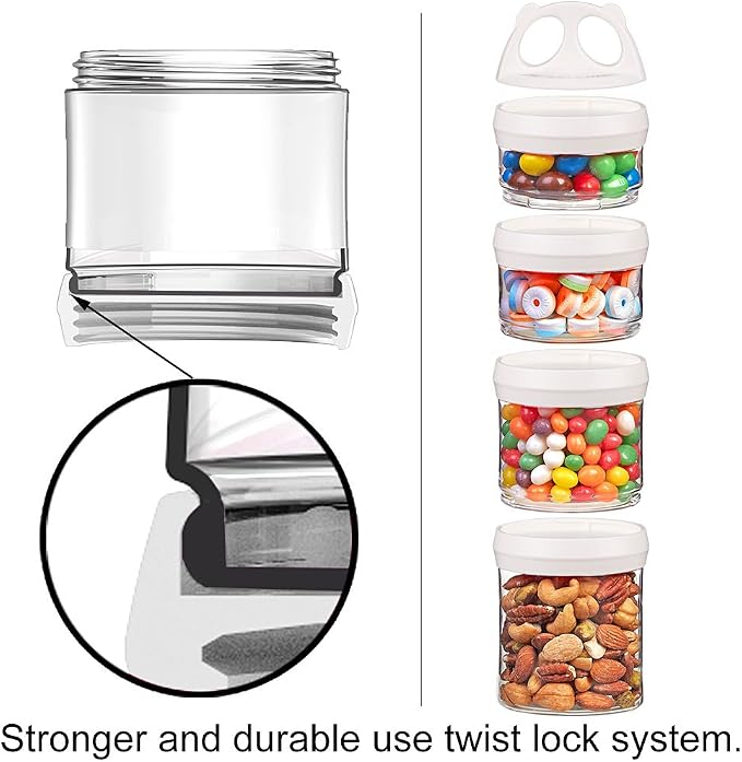 BeneLabel Stackable Food Storage Containers with Twist Lock System - BPA-Free Tritan Containers for Travel, Formula, Protein Powder, Snacks - Leakproof & Dishwasher Safe (Black and White, 31oz per)