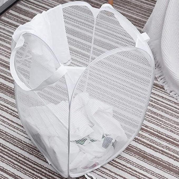 Larpur Pop Up Laundry Hampers, 2 pcs Portable White Mesh Laundry Baskets | Collapsible Clothes Laundry Bin for Bedroom, Travel, Bathroom, College Dorm, Cruise