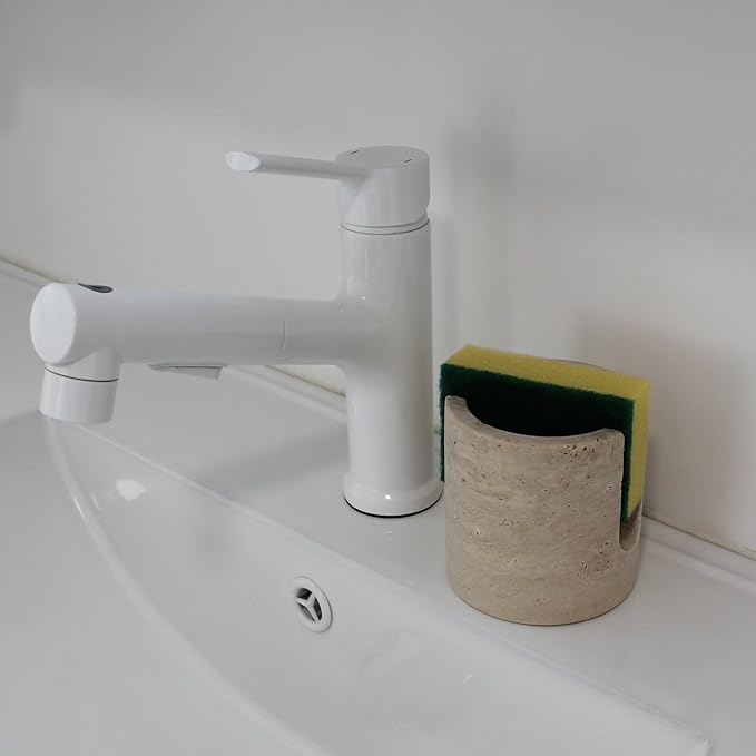 Natural Travertine Marble Sponge Holder for Kitchen Sink, Drying Rack, Compact Sink Caddy Organizer - Beige Travertine