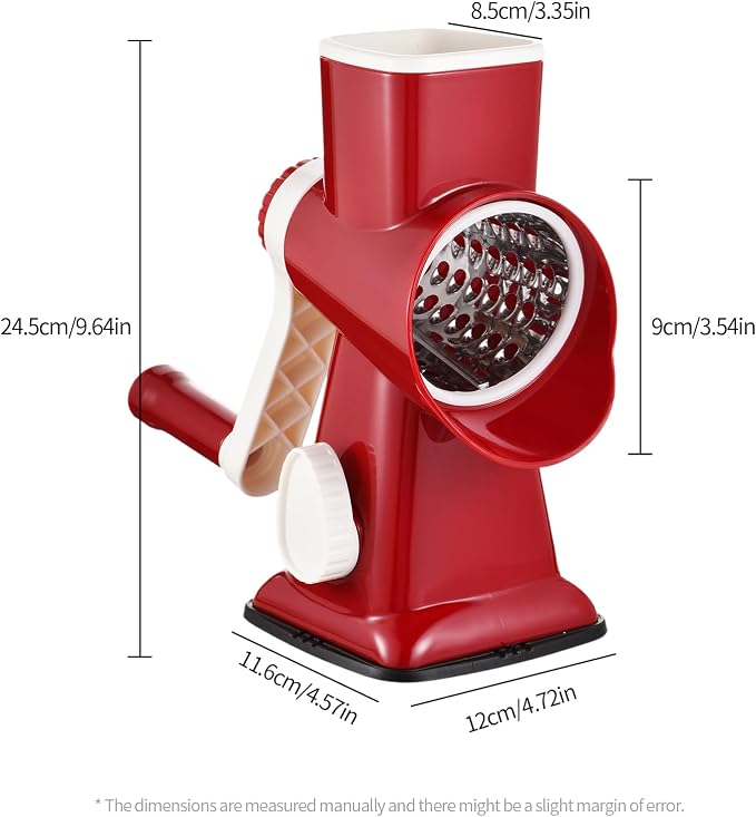 Rotary Cheese Grater Manual Hand Crank 3-in-1 Vegetable Shredder | Finger-safe design, stainless steel drums, suction base. Perfect for cheese, vegetables, nuts & chocolate. Easy to clean