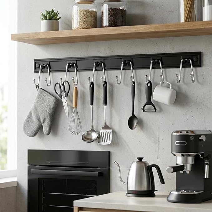 Cociat 2PCS Utensil Racks with 12 Hooks 17.2 Inch Kitchen Utensil Holders Hanging Utensil Rack Multifunctional (17.2 inch Black)