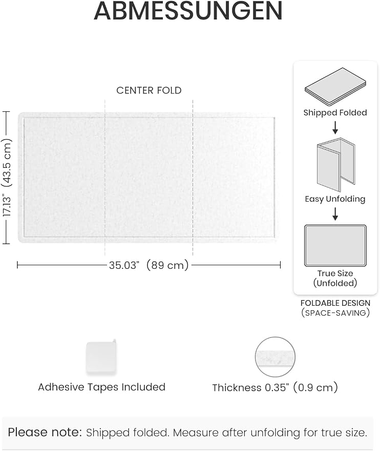 Fluxynara 35" x 17.1" Bulletin Board, Light Gray | Cork Board Alternative with 12 Removable Adhesive Tabs, Foldable Felt Pin Board for Home, Office, Classroom & Dorm
