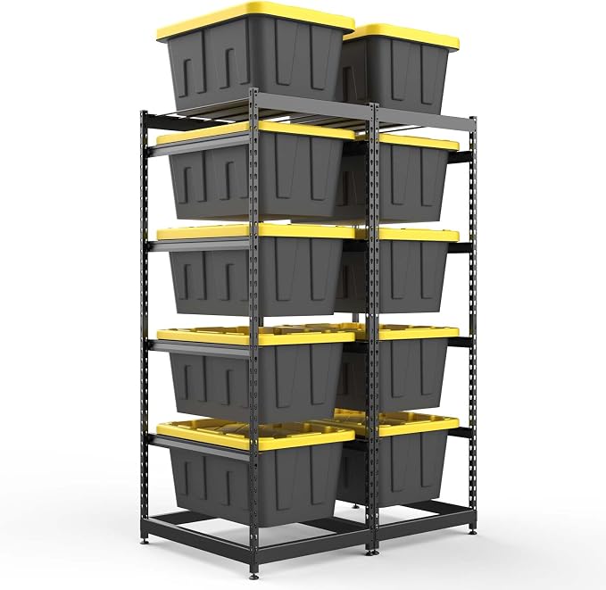 27 Gallon Tote Storage Rack, Heavy-Duty Storage Bin Rack Organizer, 5-Tier Standing Storage Bin Shelves, 250 lb Capacity, Maximize Space for Garage, Warehouse, Utility, 2 Pack (Totes Not Included)