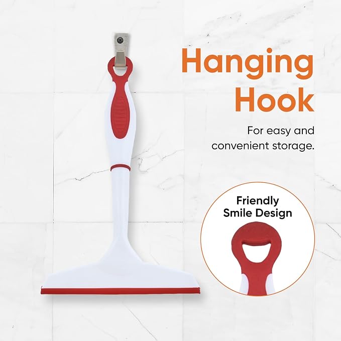 Superio Rubber Squeegee, 2 Pack, Streak Free All Purpose Window Squeegee, Comfort Grip Handle and Hanging Hook (Red, 6 Inch- 2 Pack)