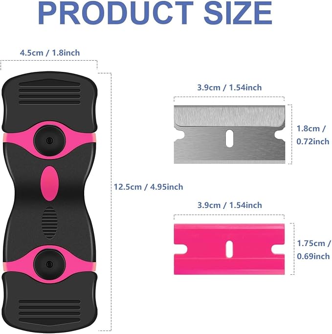 4 PCS Razor Blade Scraper with 40Pcs Metal and 40Pcs Plastic Blades, 2-in-1 Cleaning Scraper Tool for Cooktop Oven Floor Window Glass Car (Pink)