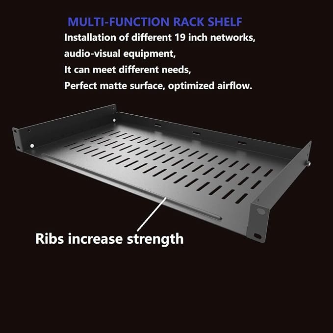 1U Vented Server Rack Shelf Disassembled 10 inches Deep No Lip | Universal Rack Tray for 19 Inches Network Cabinet or Server Rack