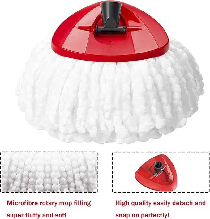 FOOKCIAN Spin Mop Replacement Set - 4 Microfiber Heads, Base, 30-58'' Handle Compatible with OCedar EasyWring - White (1 Can System)