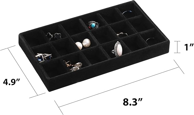 Frebeauty Jewelry Trays for Drawer,Set of 9 Jewelry Organizer and Storage | Velvet Material,Earring Holder Organizer,Stackable Jewelry Display for Vanity,Drawer Inserts for Rings,Studs,8.3×4.9 inch
