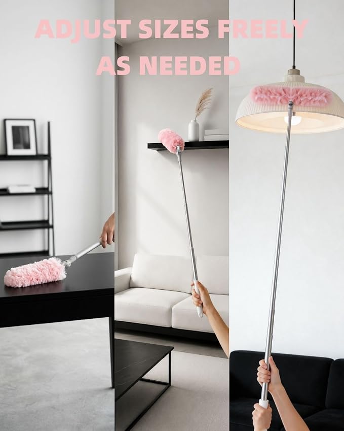 6 ft Extendable Duster Kit with 50 Pink Refills for Swiffer Duster | 360 Heavy Duty Duster Refills, 5X Microfibers Trap Dust, Long Extended Handle for Ceiling Fan, Vents and Hard to reach Areas