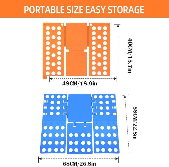 2 PCS Clothes Folding Board for Kid and Adult,T Shirt Folder Laundry Organizer Easy and Fast for Home Organization(Orange and Blue)