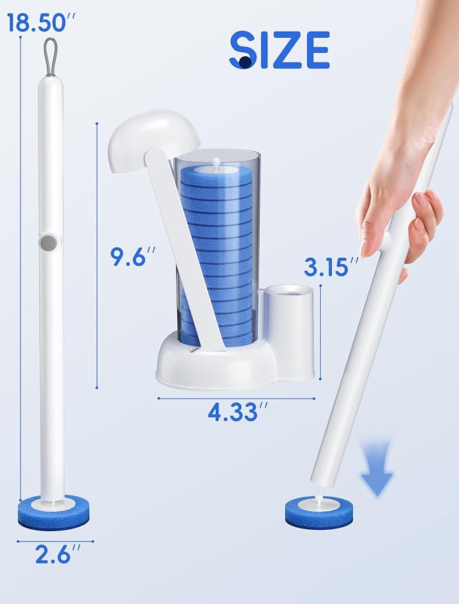 Disposable Toilet Brush System, Toilet Bowl Cleaning Wand with Lift-to-Open Refill Case, Blue Refill Heads and Freestanding Holder, 2 Wand and Holder Sets with 91 Blue Refills