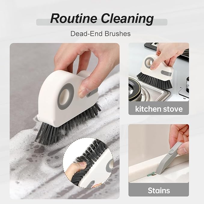2-in-1 Groove Cleaning Brush with Hidden Scraper, Hard Bristle Crevice Cleaning Tool for Sliding Door Track, Window Sill, Window Seal, Tile Gaps, Kitchen & Bathroom Corners (Mix)
