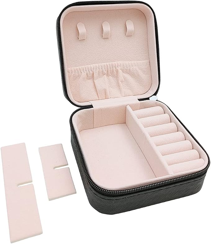 TRODANCE Mini Jewelry Travel Case, Small Portable Jewellry Organizer Box Portable Display Storage Box for Rings Earrings Necklaces, Gifts for Girl, Women, Wedding, Birthday, Mom, Mother's Day (Black)