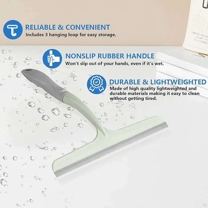 3 Pcs Shower Squeegee for Glass Doors, Car Window Squeegee, Streak-Free Mirror Cleaner Tool for Bathroom Kitchen Sink Countertop Tile Glass Shower Door Scraper Household Squeegees, with 3 Hooks