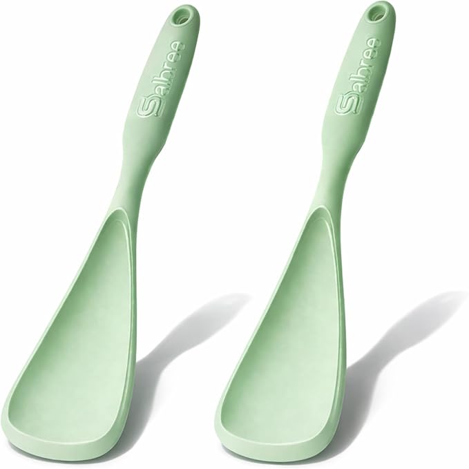 Silicone Spoon Spatula for Cooking - Multifunction Scoop Spatula Spoonula - Heat Resistant Cooking Spoon for Nonstick Cookware - Large Silicone Kitchen Spoon - Seamless Design (Mint,2pcs)