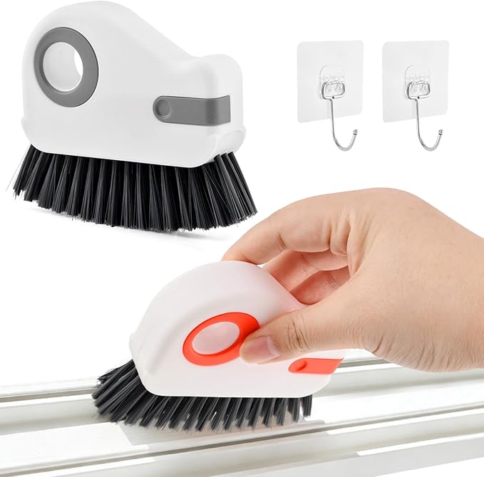 Groove Cleaning Brush 2 in 1 Grout Cleaner Tool Grip Brush, Multifunction Window Track Cleaner with Hard Bristle and Hidden Scraper Cleaning Brush for Sliding Door Track, Window(Color:4 pcs)