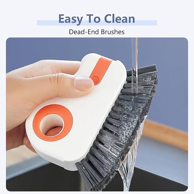 2 in 1 Groove Cleaning Brush, Window Track Cleaning Tools with Hard Bristles and Hidden Scraper, Crevice Brush for Sliding Door Track, Window Seal and Sill (Max)