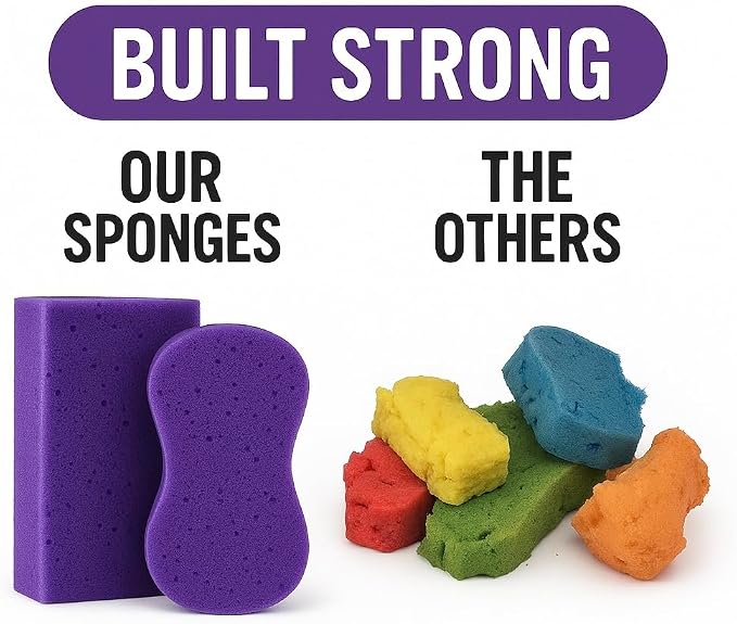 Multi-Purpose Sponges for Cleaning - Purple Sponge 10 Pack, Large Sponges for Car Washing, Tile & Grout, Bulk Pack Sponge