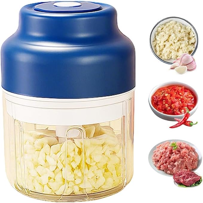 Electric Mini Garlic Chopper Set, 2026 New Small Garlic Chopper Mincer, USB Rechargeable, Wireless Veggie Grinder, Rapidly Garlic Minces Ginger Onion Chili Veggie (Blue, 250ml)