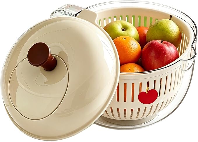 Salad Spinner, Hand Cranked Fruit Washing Spinner with Handle, Multifunctional Fruit and Vegetable Washing Bowl with Drain Basket, Reusable Salad Dehydrator Drainer for Home Kitchen