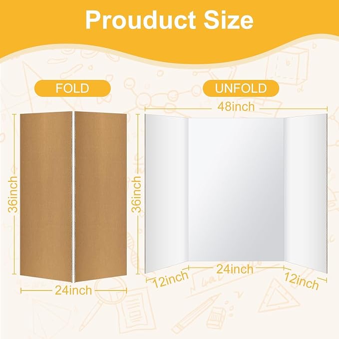 Trifold Poster Board 36"x48", 4 Pack White Large Corrugated Display Board | Large Foldable Poster Board for School Projects, Science Fair, Business Presentations, Photo Displays, Graduation Exhibitions