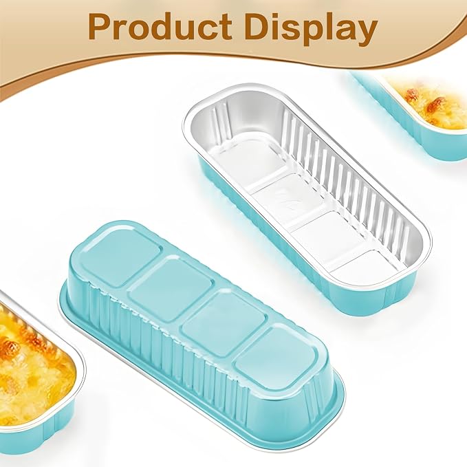 100 Pack Mini Cake Pans with Lids and Spoons, Mini Loaf Baking Pans 6.8oz, Small Disposable Aluminum Foil Loaf Pans, Rectangular Baking Containers for Party and Picnics, Cheesecake Pans (Blue)