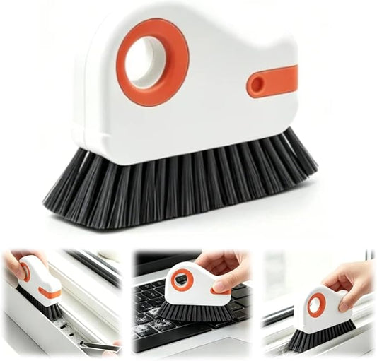 2-in-1 Groove Cleaning Brush with Hidden Scraper, Hard Bristle Crevice Cleaning Tool for Sliding Door Track, Window Sill, Window Seal, Tile Gaps, Kitchen & Bathroom Corners (Orange)
