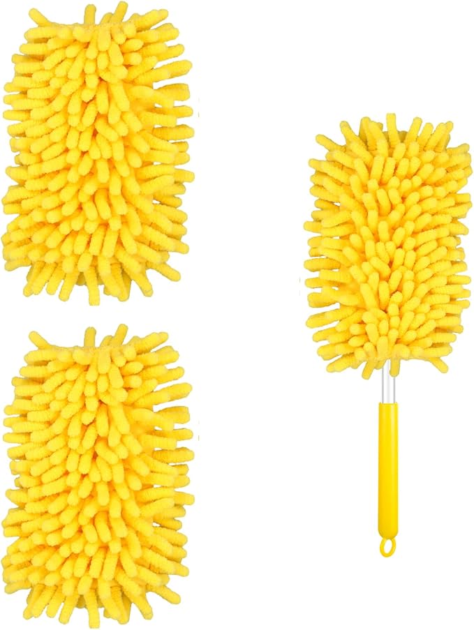 2pcs Duster Refills for Swiffer, Microfiber Dusters Heavy Duty Refills 360 Ceiling Fan Duster Replacements Reusable Hand Dusters for Cleaning (Yellow)