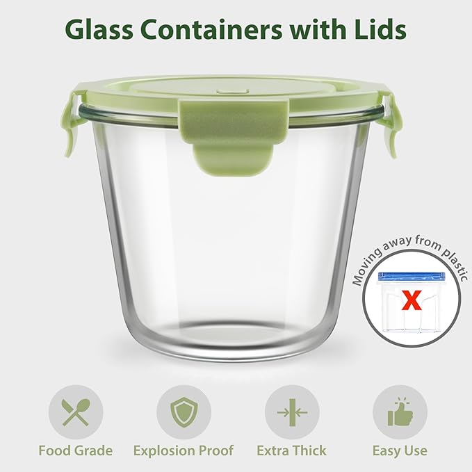 3Cup/23oz Glass Meal Prep Containers with Vented Lids Food Storage, 4 PACK | Soup Freezer丨Stew Sauce Leftover Storage丨Airtight丨Heat-Resistant丨BPA-Free丨Oven Microwave Dishwasher Freezer Safe丨Round & Tall