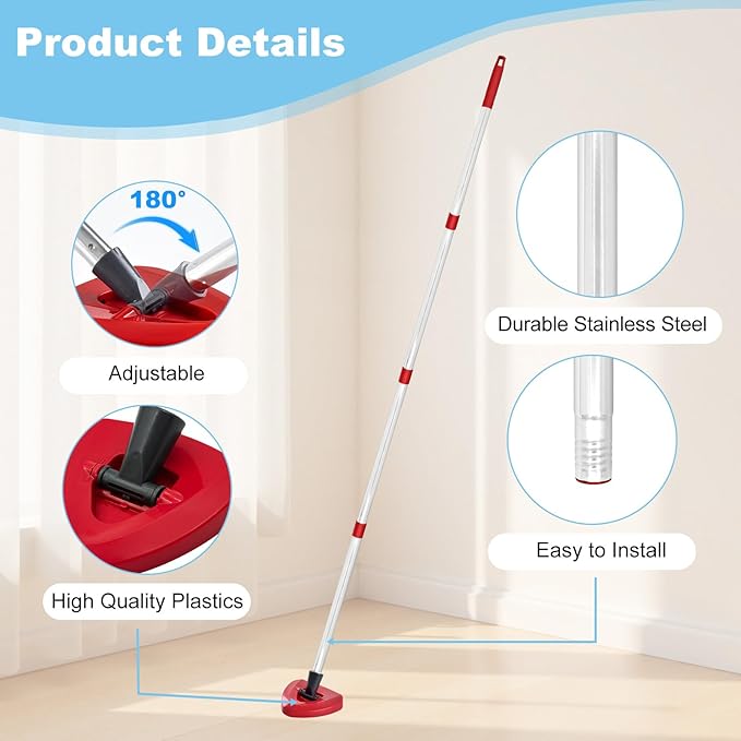 Spin Mop Handle & 2 Mop Base Replacement for O-Cedar RinseClean 2 Tank System, Adjustable 30-58" Telescopic Mop Stick Pole, Lightweight Durable Mop Handle Replacement Parts