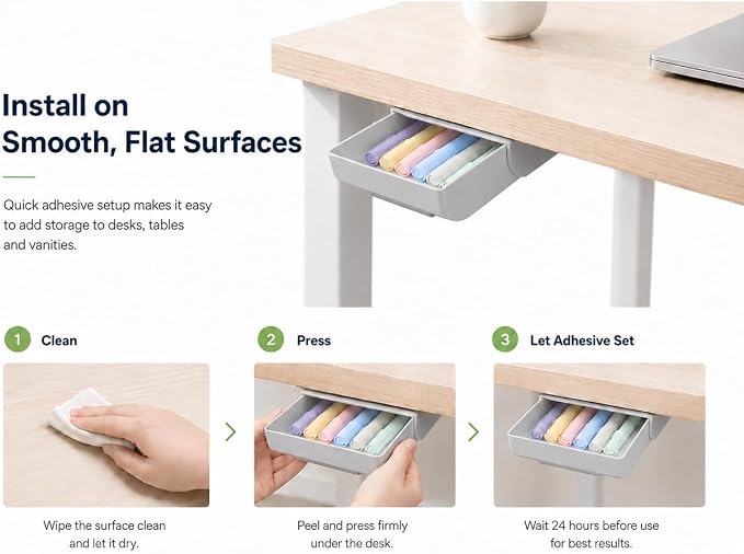 Under Desk Drawer, 2 Pack Self Adhesive Slide Out Desk Storage Drawers | Hidden Desk Drawer Organizer Attachment for Pens, Notes, Earbuds, Cables and Small Office Accessories, Grey