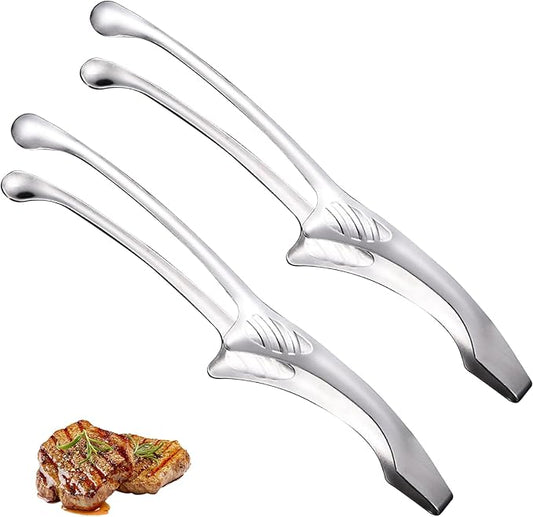 2 Pieces Stainless Steel Grill Tongs for Korean and Japanese BBQ Clean & Convenient Use,Non-Slip Serrated Tips,Ideal for Cooking Self-Standing Tongs for Salad,Grill,Camping,Buffet,Oven (11.4inch)