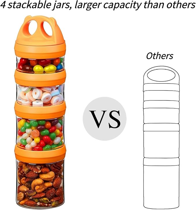 SELEWARE Orange Stackable Snack Containers for Kids Toddlers Adults, 31oz | Portable Food Storage Containers for Snacks Formula Powder Drinks and Travel, Twist Lock System Airtight Leak-proof BPA Free