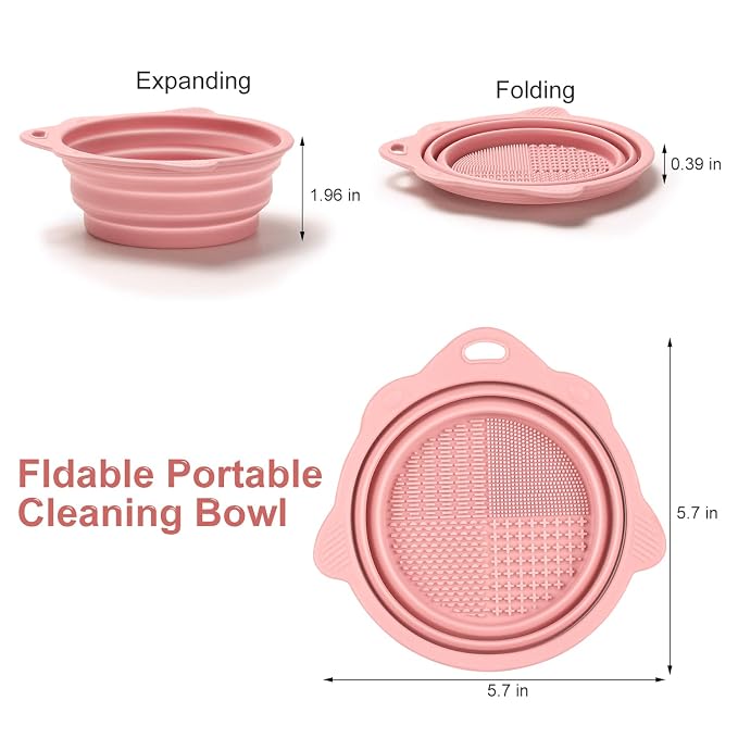 Foldable Silicone Makeup Brush Cleaner Bowl | Portable Cleaning Tool For Brushes, Powder Puffs, Sponges (Pink)