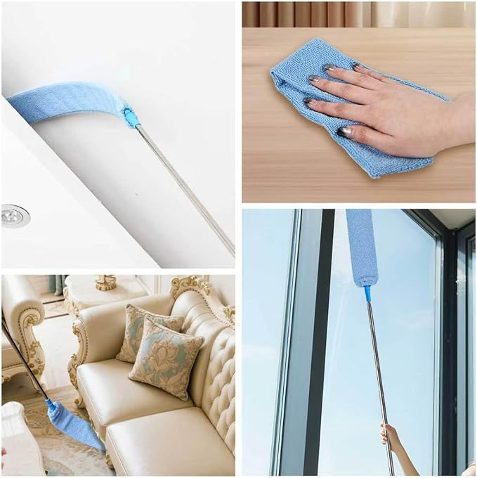 Retractable Gap Duster Cleaner Cleaning Tools with 2 Microfiber Dusting Cloths Washable Duster for Cleaning Under Appliances Furniture Couch Fridge