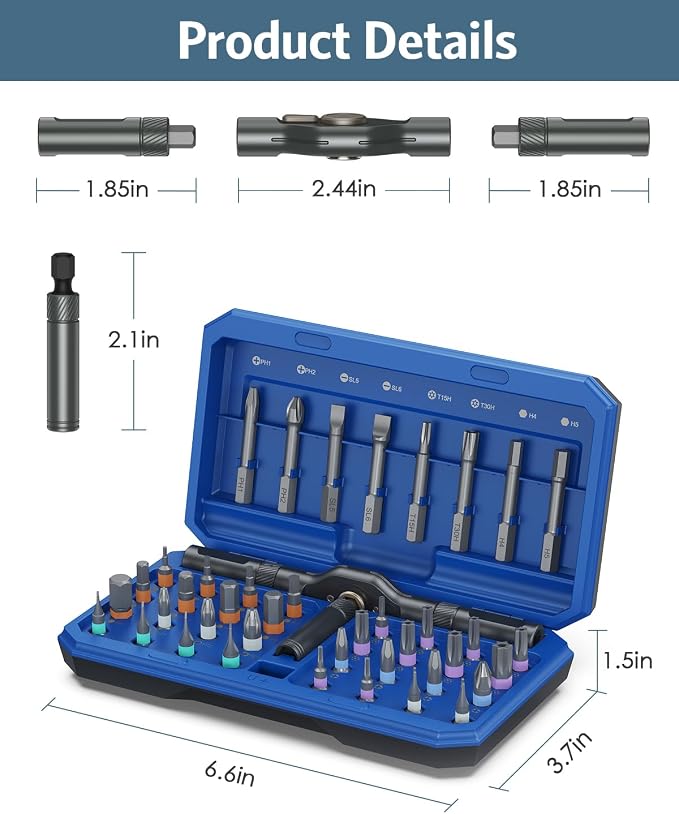 Upgraded 42 in 1 Magnetic Screwdriver Set, Ankilo DIY Ratchet Screwdriver Set With T Handle, Blue Portable Storage Case, DIY Repair Tool Kit for Valentine's Day Gifts Home, Bike, Repairs