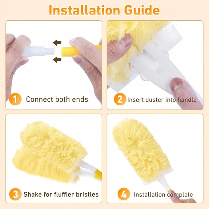 Duster Refills for Swiffer Duster, 50 Count Heavy Duty 2 Side 360° Dusters Refill Kit with 1 Handle, 4X Microfibers, Disposable Multi-Surface Duster for Cleaning Furniture Blinds Ceiling Fan