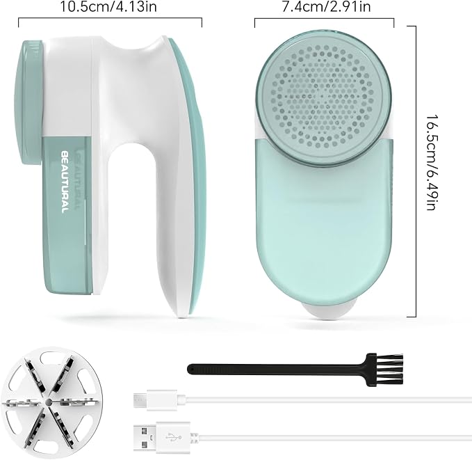 BEAUTURAL Fabric Shaver and Lint Remover, Portable Sweater Defuzzer | 2 Speeds, 1 Replaceable 6-Leaf Blade, Remove Fuzz, Lint Balls, Pills, Bobbles for Clothes and Furniture
