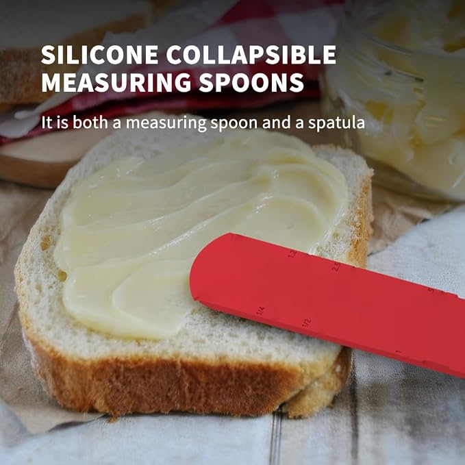 Magnetic Folding Measuring Spoon | 3-in-1 Space-Saving Adjustable Design | Flat to 3D Geometry Spoon Fits All Jar Sizes | Embossed US & Metric Measurements (Blue)