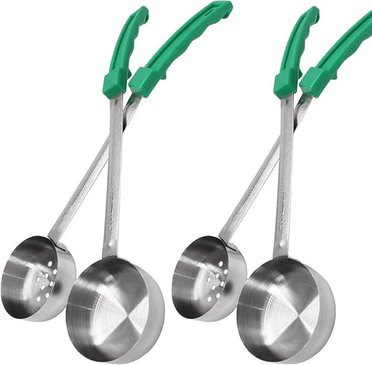 4PCS 4 oz Portion Control Serving Spoons,Measuring Ladle Scoops Food Utensils,Proportion Manage Slotted and Unslotted Scoops for Weight Loss/Kitchen(Green)